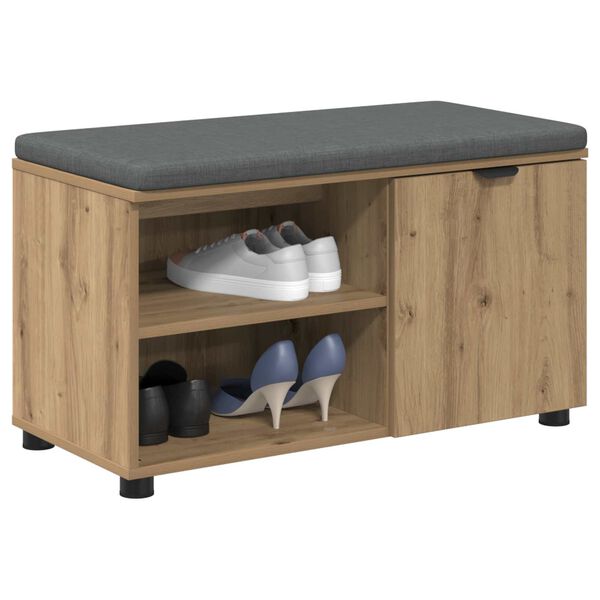 vidaXL Hall Bench with Cushion with Shelf Artisan Oak 80 x 38 x 46 cm
