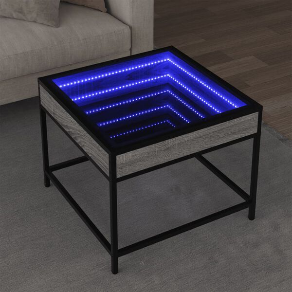 vidaXL Coffee Table with Infinity LED Grey Sonoma 50x50x41 cm