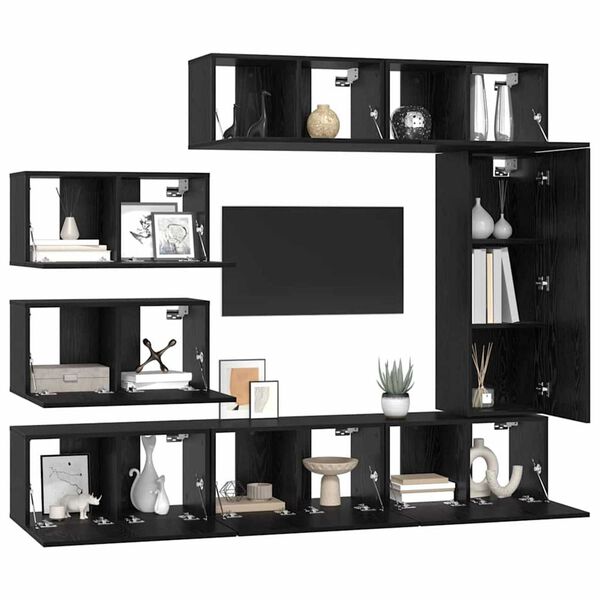 vidaXL TV Cabinet Set Wall-mounted 8 pcs Black Oak Engineered Wood