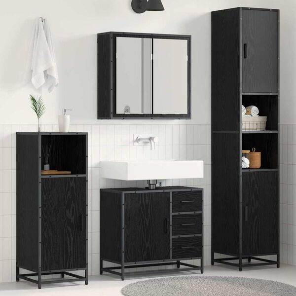 vidaXL Bathroom Furniture Set 3 pcs Black Oak Engineered Wood