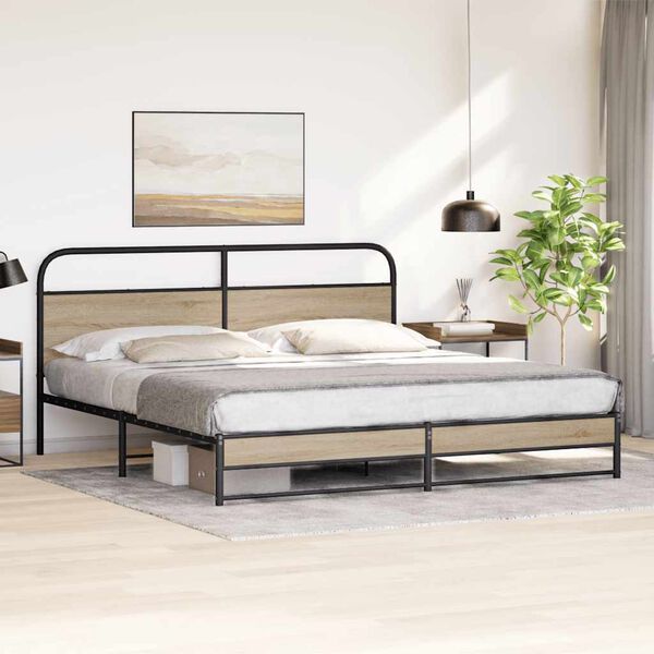 vidaXL Metal Bed Frame without Mattress Smoked Oak 200x200 cm