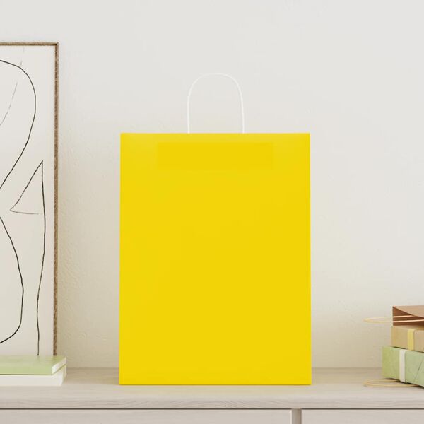 vidaXL Paper Bags 250 pcs with Handles Yellow 32x12x42 cm