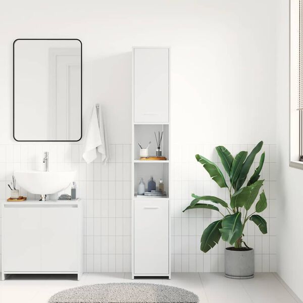 vidaXL Bathroom Cabinet High Gloss White 30x30x183.5 cm Engineered Wood