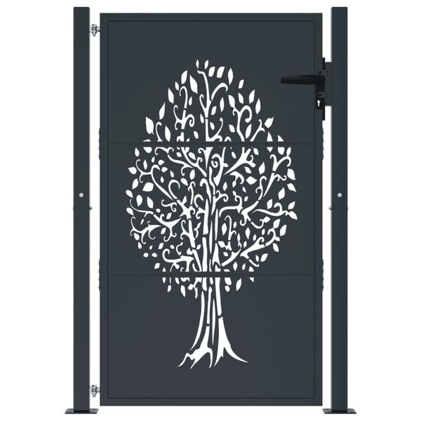 vidaXL Garden Gate Anthracite 100x150 cm Steel Tree Design