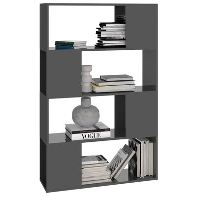 vidaXL Book Cabinet Room Divider High Gloss Grey 80x24x124.5 cm