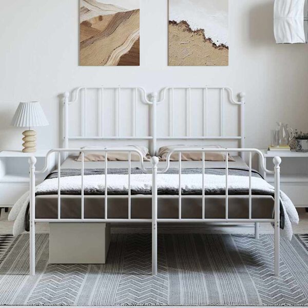 vidaXL Metal Bed Frame without Mattress with Footboard&nbsp;White 135x190cm