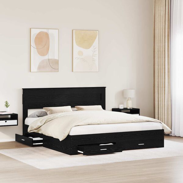 vidaXL Bed Frame with Headboard Black Oak 180 x 200 cm Engineered Wood