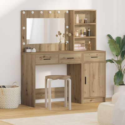2 Piece Dressing Table Set with LED Artisan Oak Engineered Wood