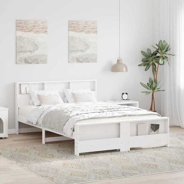 vidaXL Bed Frame with Headboard White 140 x 200 cm Engineered Wood