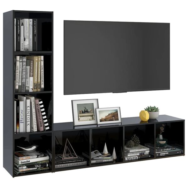 vidaXL TV Cabinets 2 pcs High Gloss Black 142.5x35x36.5 cm Engineered Wood
