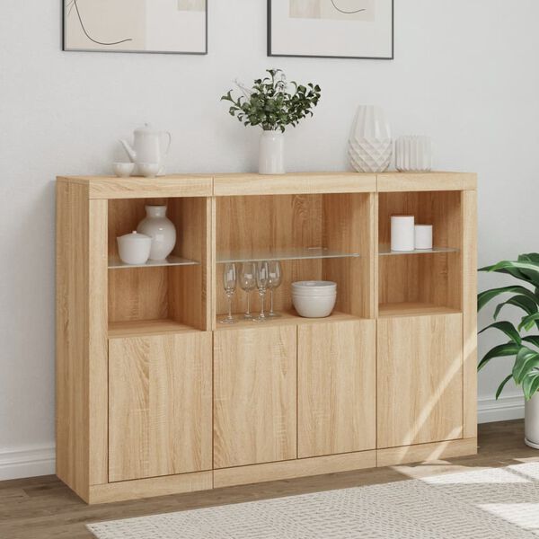 vidaXL Sideboards with LED Lights 3 pcs Sonoma Oak Engineered Wood