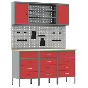 vidaXL Work Cabinet with Drawer 7 pcs Red Engineered Wood and Steel