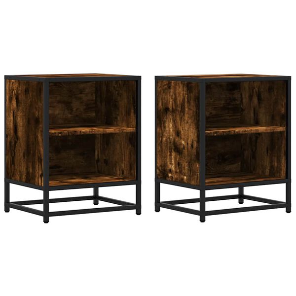 vidaXL Bedside Cabinets 2 pcs Smoked Oak 40x31x50 cm Engineered Wood and Metal