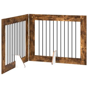 vidaXL Foldable Dog Gate with Stands 2 pcs Smoked Oak 200.5 cm