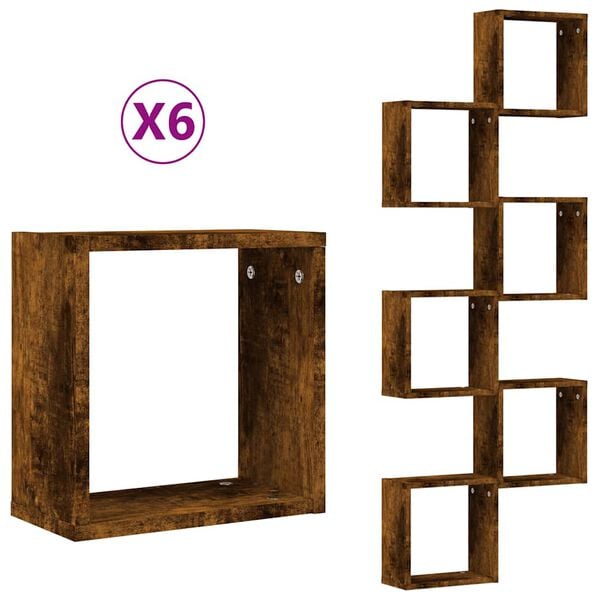 vidaXL Wall Cube Shelves 6 pcs Smoked Oak 30x15x30 cm