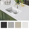 vidaXL Kitchen Sink with Overflow Hole Double Basins White Granite