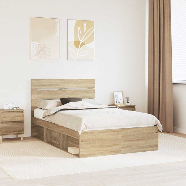 vidaXL Bed Frame with Headboard Sonoma 120 x 200 cm Solid Pine Wood