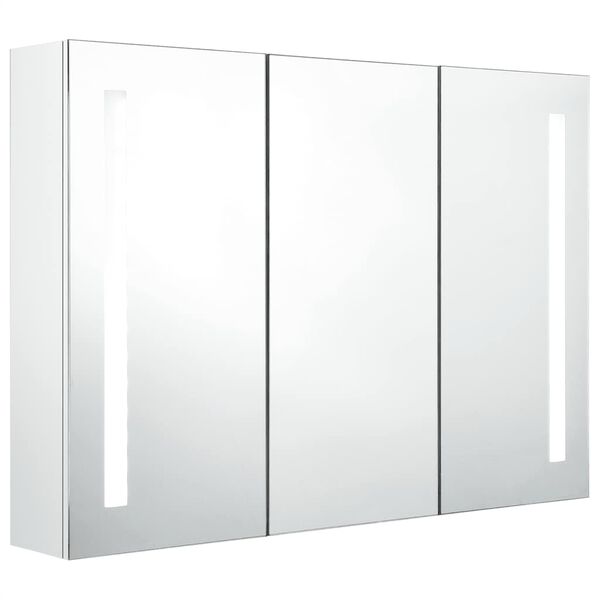 vidaXL LED Bathroom Mirror Cabinet 89x14x62 cm Shining White