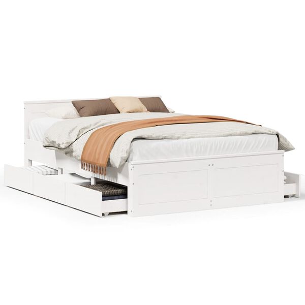vidaXL Bed Frame without Mattress with Headboard White 150x200 cm King Size Solid Wood Pine
