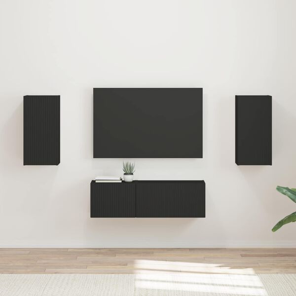 vidaXL TV Wall Cabinet Set Wall-mounted 4 pcs Black Engineered Wood