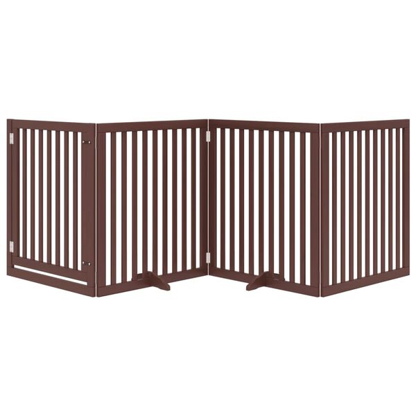 vidaXL Dog Gate with Door Foldable 4 Panels Brown 320 cm Poplar Wood