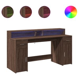 vidaXL Desk with LED Lights Brown Oak 160x55x91 cm Engineered Wood