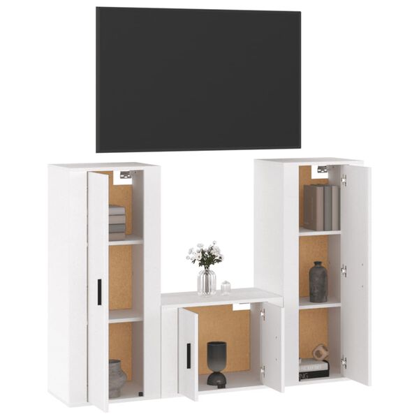 vidaXL 3 Piece TV Cabinet Set High Gloss White Engineered Wood