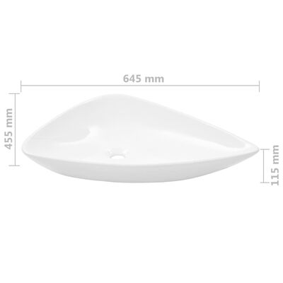 vidaXL Basin Ceramic White Triangle 645x455x115 mm
