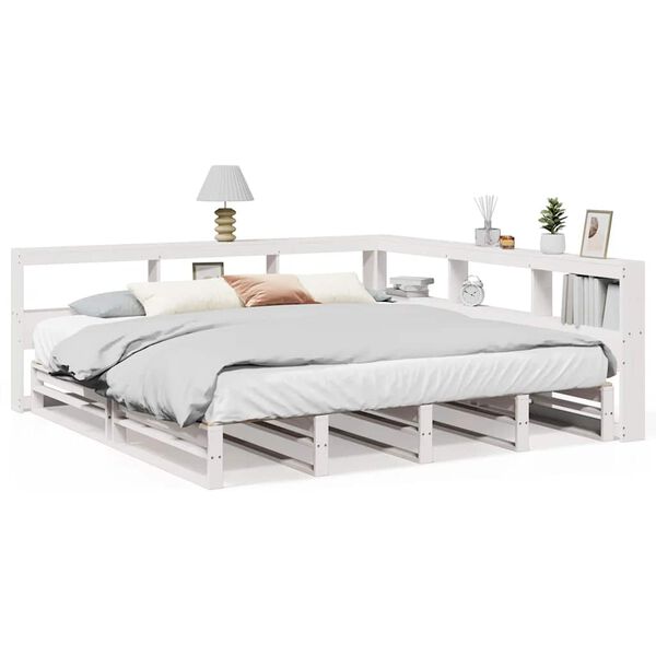 vidaXL Bookcase Bed without Mattress White 200x200cm Solid Wood Pine