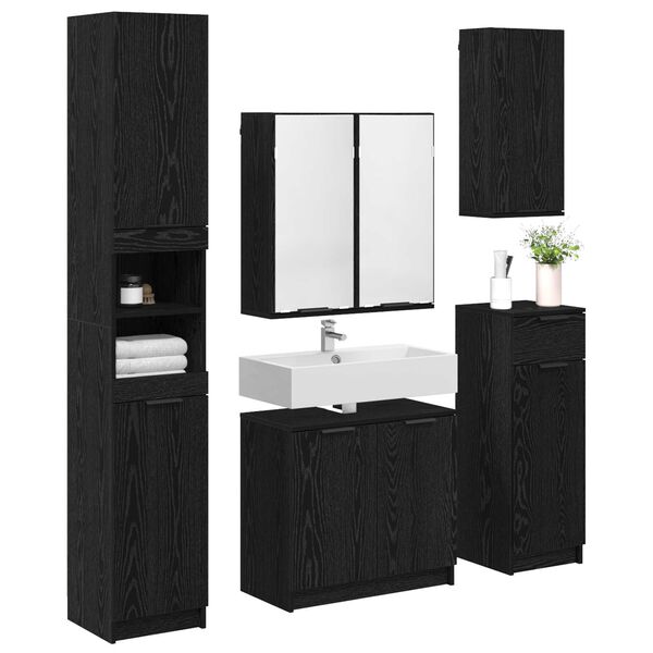 vidaXL Bathroom Furniture Set 5 pcs Black Oak Engineered Wood
