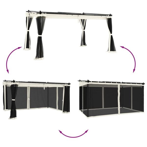 vidaXL Gazebo with Mesh Walls Cream 4x3 m Steel