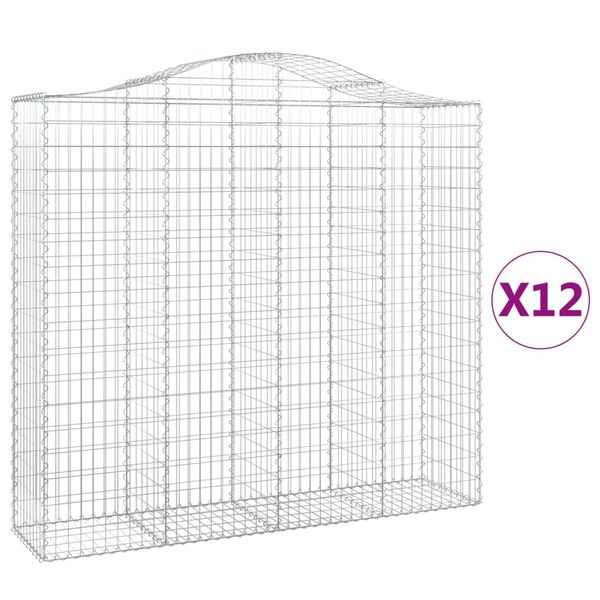 vidaXL Arched Gabion Baskets 12 pcs 200x50x180/200 cm Galvanised Iron