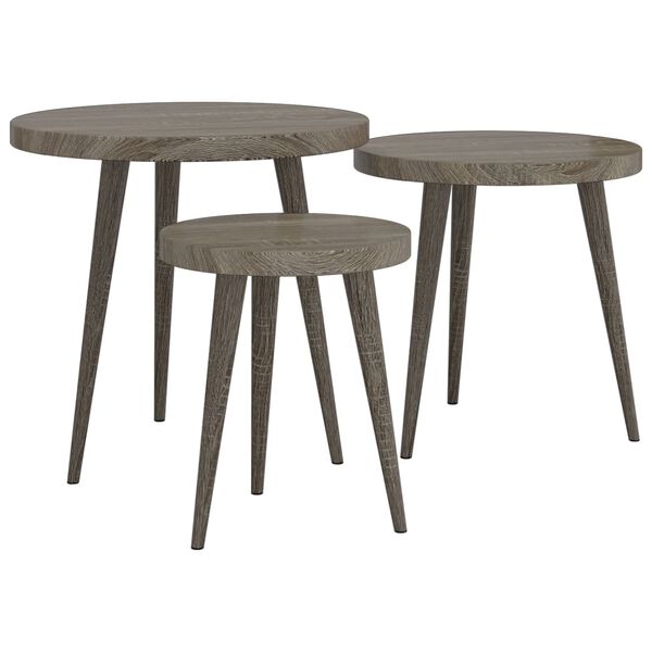 vidaXL 3 Piece Side Table Set Grey MDF and Iron