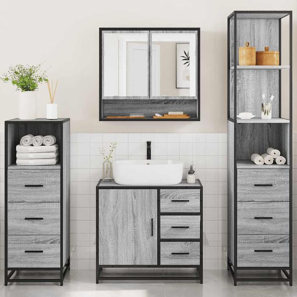 vidaXL 4&nbsp;Piece Bathroom Furniture Set&nbsp;Grey Sonoma Engineered Wood