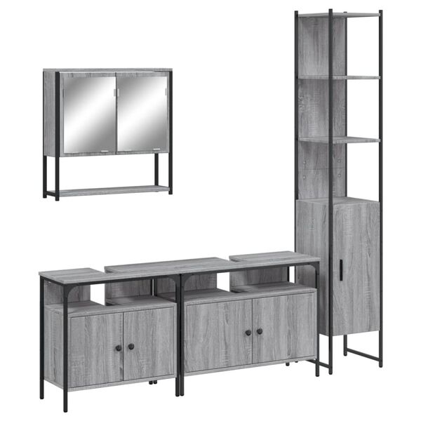 vidaXL 4 Piece Bathroom Furniture Set Grey Sonoma Engineered Wood