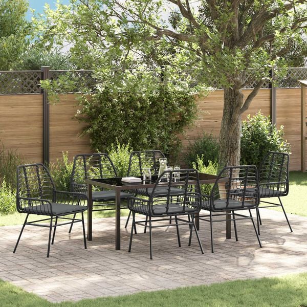 vidaXL Garden Dining Set 7 pcs Black Poly Rattan