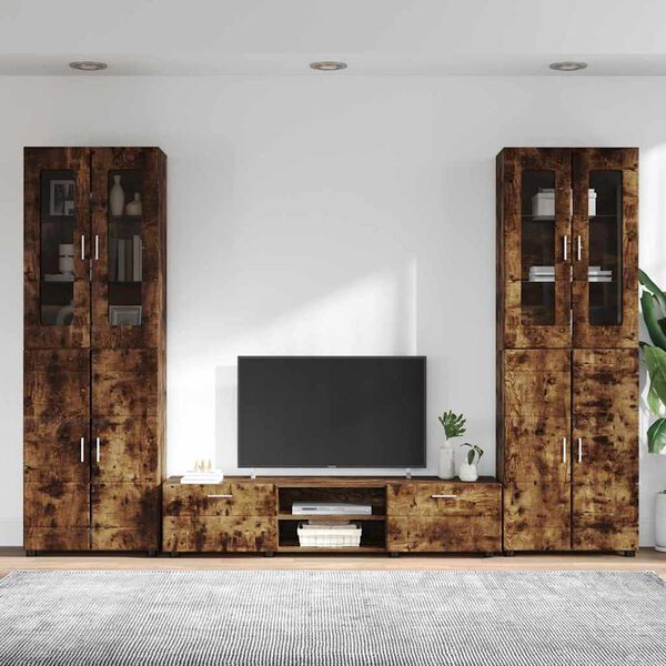 vidaXL TV Cabinet Set with Drawer FLORIN Smoked Oak Engineered Wood
