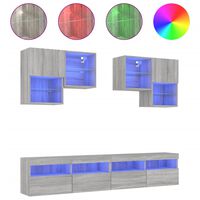 vidaXL 6 Piece TV Wall Cabinet Set with LED Lights Grey Sonoma