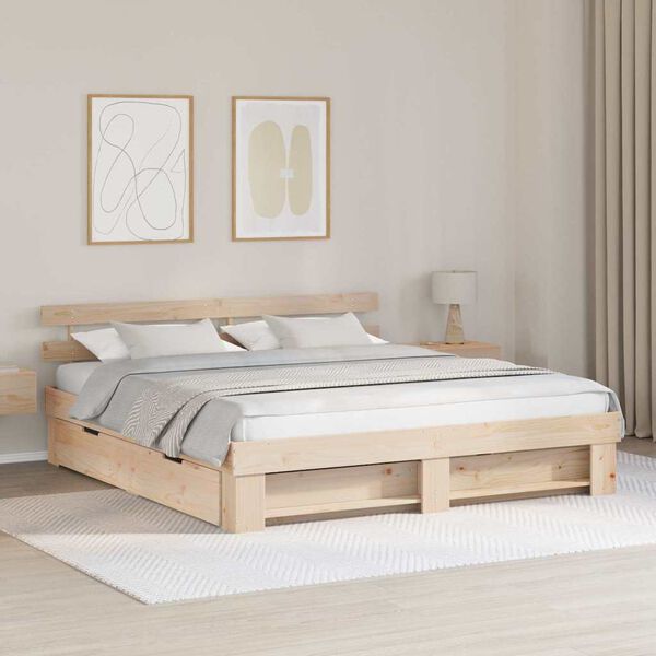 vidaXL Bed Frame with Headboard Brown 180 x 200 cm Solid Pine Wood