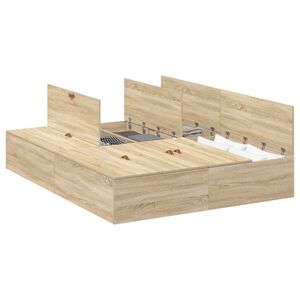 vidaXL Storage Bed Frame Sonoma Oak 135 x 190 cm Engineered Wood