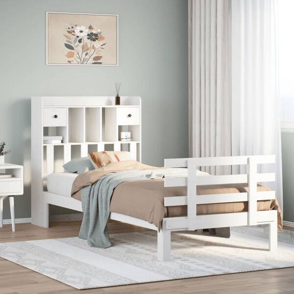 vidaXL Bookcase Bed without Mattress White 90x200cm Solid Wood Pine