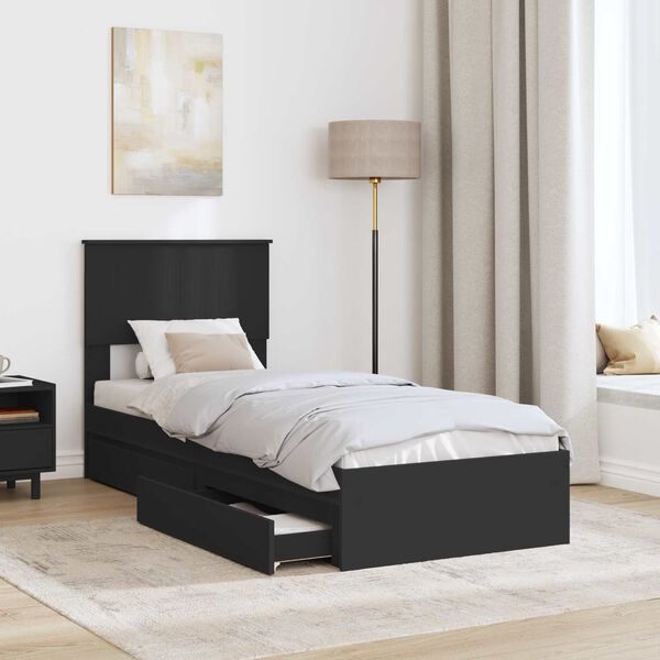 vidaXL Storage Bed with Headboard Black 75 x 190 cm Engineered Wood