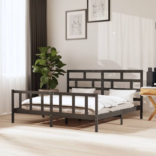 vidaXL Bed Frame without Mattress Grey Solid Wood 200x200 cm (810104+814216)