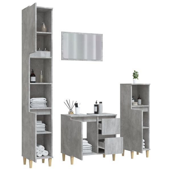 vidaXL 4 Piece Bathroom Furniture Set Concrete Grey Engineered Wood