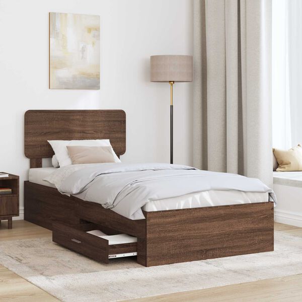 vidaXL Bed Frame with Headboard Brown Oak 100 x 200 cm Engineered Wood