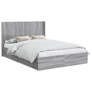 vidaXL Bed Frame with Storage and Headboard Grey Sonoma 160 x 200 cm
