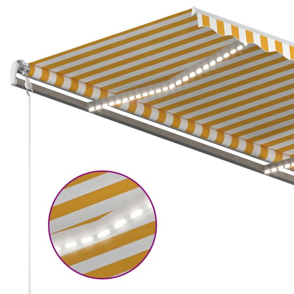 vidaXL Manual Retractable Awning with LED 3x2.5 m Yellow and White