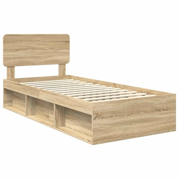 vidaXL Bed Frame with Headboard Sonoma 90 x 190 cm Solid Pine Wood