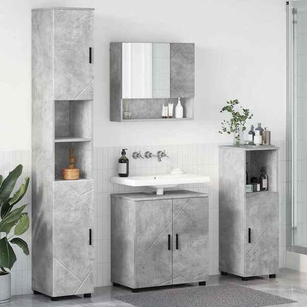 vidaXL Bathroom Furniture Set Wall-mounted 4 pcs Concrete Grey