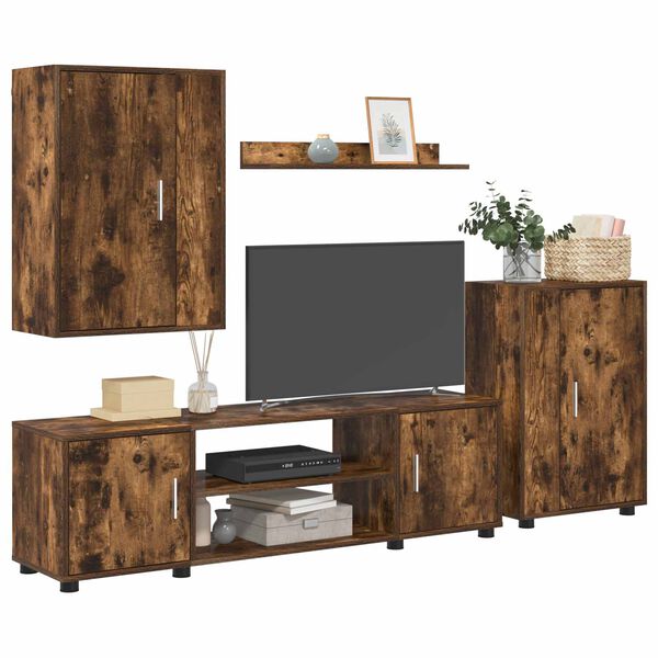 vidaXL TV Cabinet Set Wall-mounted 4 pcs Somoked Oak Engineered wood